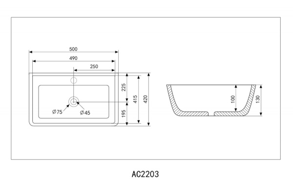 Раковина накладная ABBER Rechteck AC2203MB черная матовая