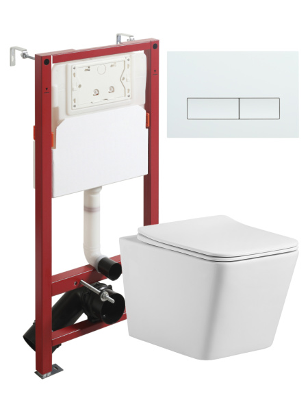 Комплект унитаза с инсталляцией безободковый  Agger ATI10150+APB288 кнопка смыва белый