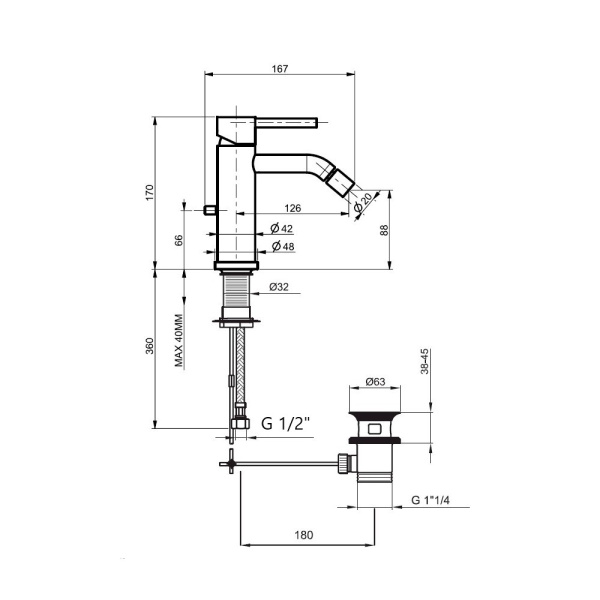 Смеситель для биде Webert Elio EL840102560, черный Смеситель для биде Webert Elio EL840102560, черный