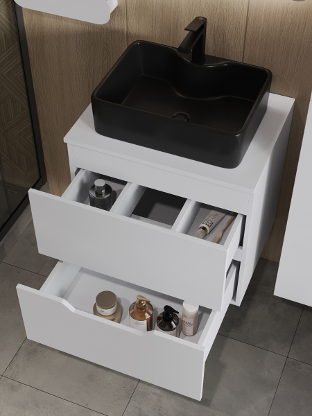 Тумба с раковиной подвесная 60 см, Orange Line Li-60TuwMDF+B01-475MB белый/черный
