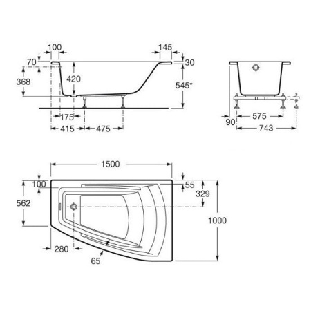 Акриловая ванна Roca Hall Angular (150х100) ZRU9302865 правая