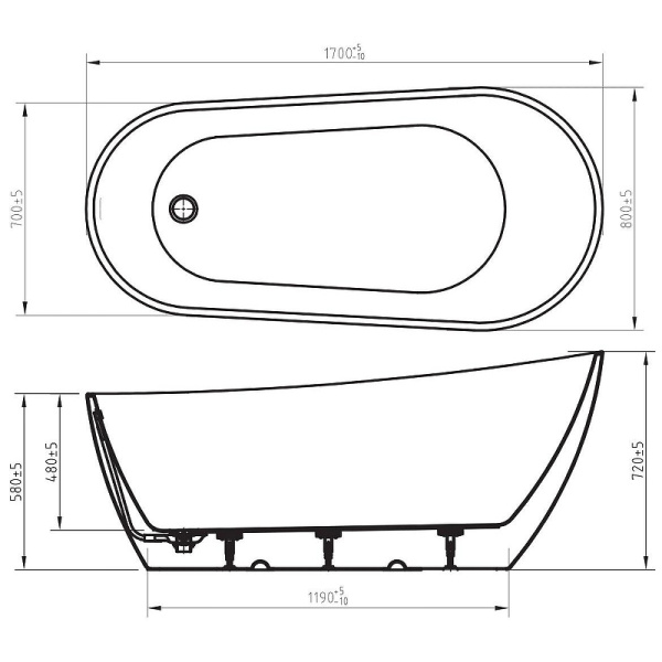 Акриловая ванна (170х78) Art&Max Tito AM-TITO-1700-780 белый