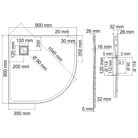 Душевой поддон (90х90) WasserKRAFT Leine 35T01