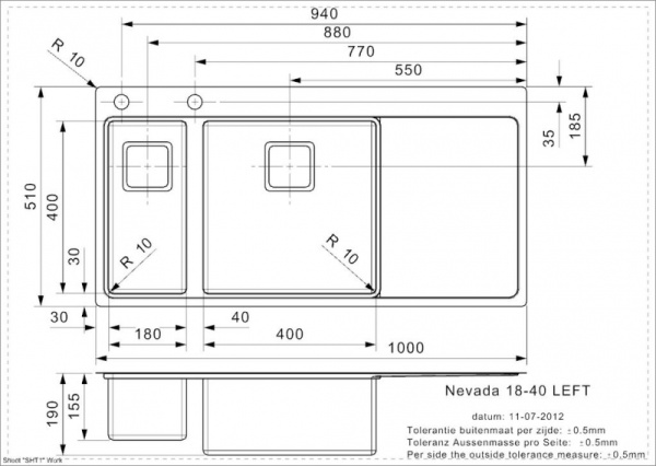 Мойка кухонная Reginox Nevada L (18x40,left/rignt) 43101