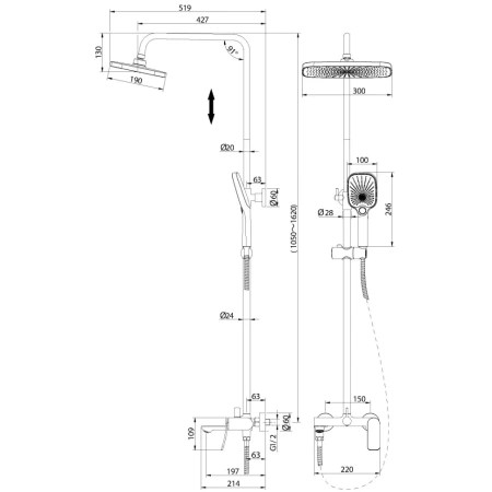 Душевая система Grossman Advans 500.K35.09.210 черный матовый