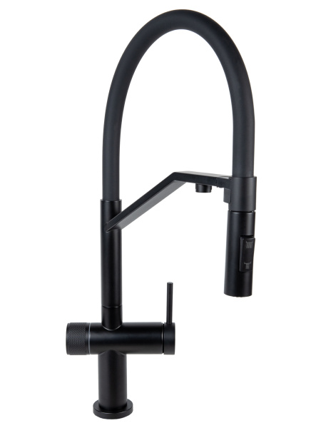 Смеситель для кухни однорычажный с каналом для питьевой воды и гибким изливом Agger Elegant A3241444 черный матовый