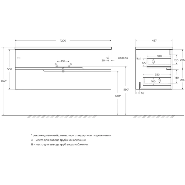 Тумба под раковину Cezares DUET-N-1200-2C-SO-BL-R Bianco Lucido