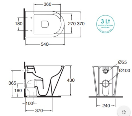 Унитаз приставной безободковый Azzurra Forma FMVCTPE00000BI/(FOR100E/P bi) без сиденья