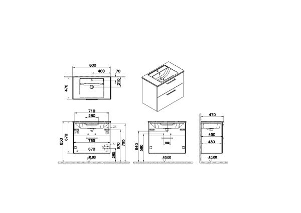 Тумба с раковиной Vitra Root 80 см 68287, темно-синий