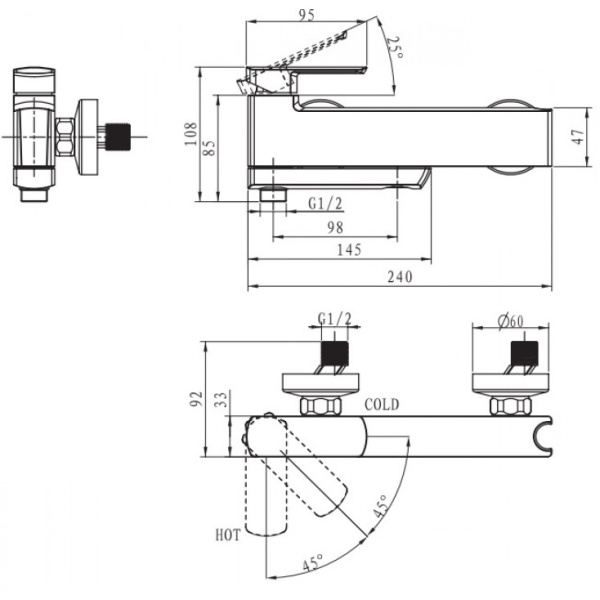 Смеситель для ванны с душем KAISER Saga (53022)