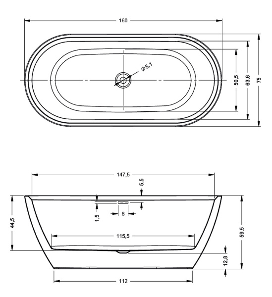 Ванна акриловая RIHO INSPIRE 160 (180X75) B091005220