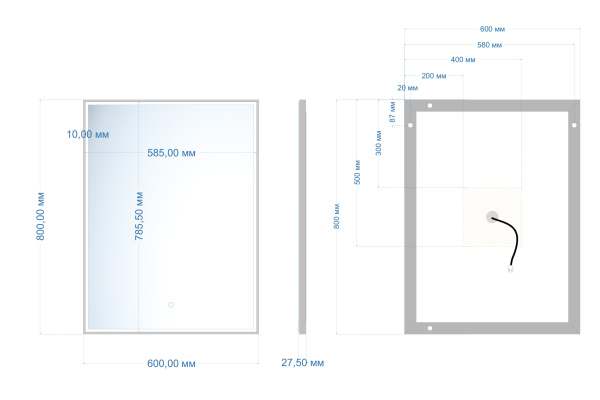 Зеркало ABBER See AG6108S-0.6 с подсветкой, сенсорный выключатель, диммер
