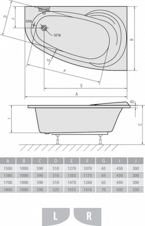 Акриловая ванна ALPEN Naos 150 L 18111