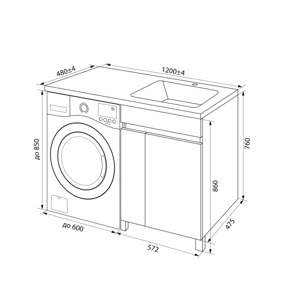 Тумба с умывальником напольная для стиральной машины с дверцами, 120 см, правая, белая IDDIS Optima Home (OPH12RDi95K)