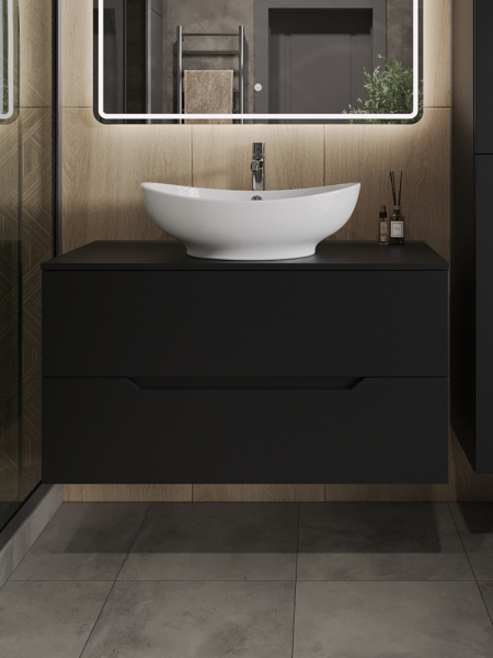 Тумба с раковиной подвесная 100 см, Orange Line Li-100TubMDF+B08-585W черный/белый