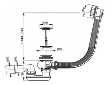 Слив-перелив для акриловых ванн Vagnerplast 60см V55R