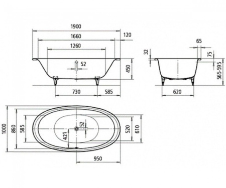 Стальная ванна KALDEWEI Elipso Duo Oval (190x100) 286248050001