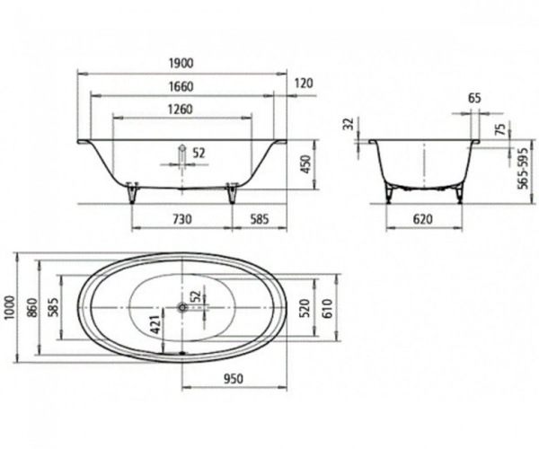 Стальная ванна KALDEWEI Elipso Duo Oval (190x100) 286248050001
