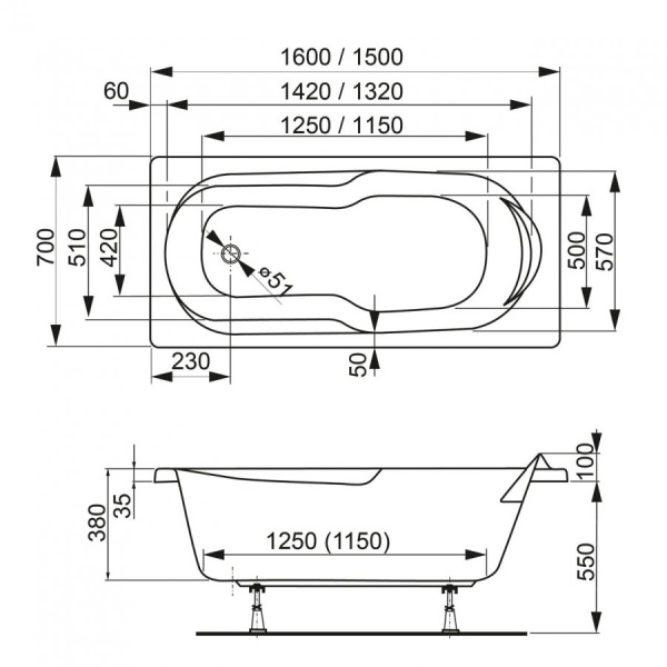 Акриловая ванна Vagnerplast Nymfa (150x70) VPBA157NYM2E-04 Акриловая ванна Vagnerplast Nymfa (150x70) VPBA157NYM2E-04