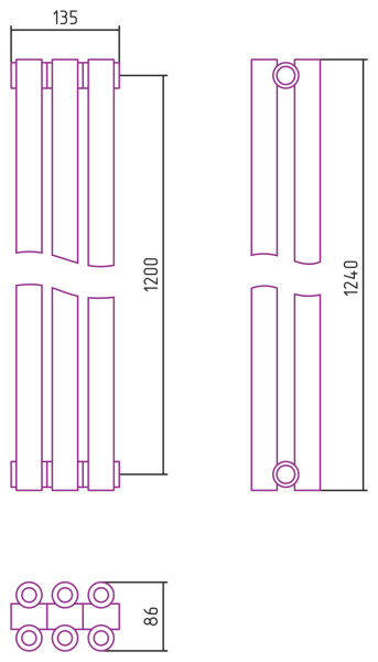 Полотенцесушитель Водяной Сунержа Эстет-00 (120х13) 3 секции Матовый Черный 31-0332-1203
