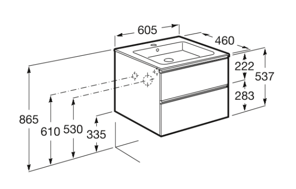 Тумба под раковину Roca The Gap 60 белый глянец 2 ящика A857397806
