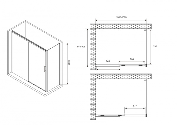 Душевой уголок (160х90) ABBER Komfort AG93160-S92 хром