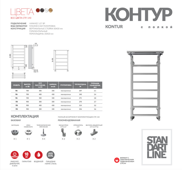 Полотенцесушитель водяной Terminus КОНТУР с полкой (400х800) П7 4670078529701