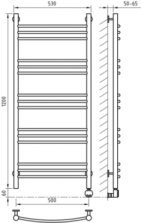 Электрический полотенцесушитель с функцией быстрой сушки ArtofSpace ARTICO EAAO5001200RAL9005RP