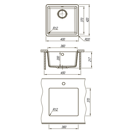 Кухонная мойка Lemark SINARA 400-U  антрацит  9910061