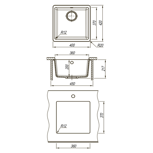 Кухонная мойка Lemark SINARA 400-U  бежевый 9910062
