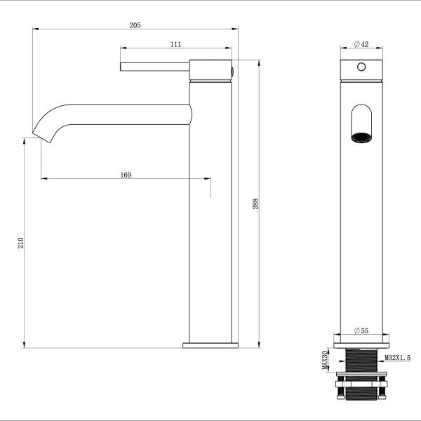 Смеситель для раковины высокий WONZON & WOGHAND STICK, брашированный никель WW-88239017-BN Смеситель для раковины высокий WONZON & WOGHAND STICK, брашированный никель WW-88239017-BN