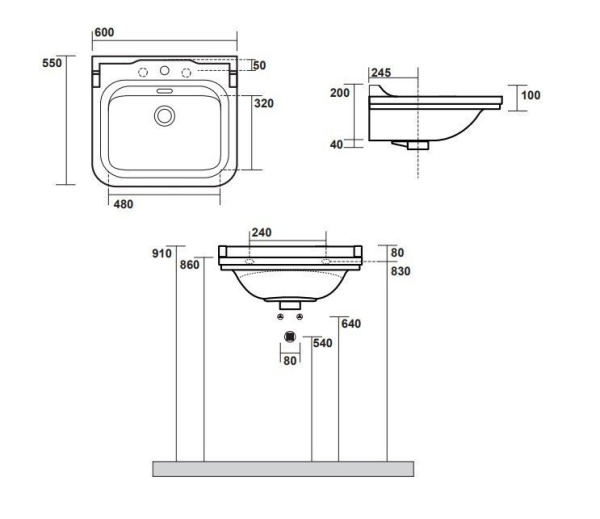Раковина подвесная (60х55) Kerasan Waldorf 4140K1bi/cr*1 белый