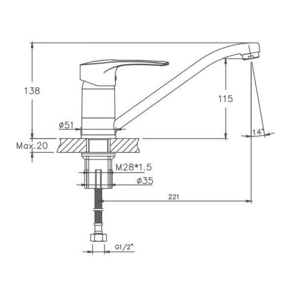 Смеситель для кухни Cron CN4966 Смеситель для кухни Cron CN4966