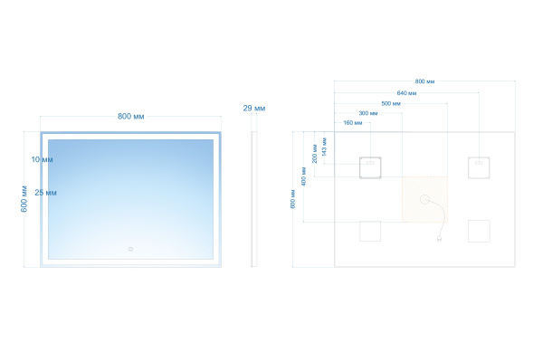 Зеркало ABBER See AG6116S с подсветкой, сенсорный выключатель, диммер