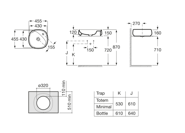 Раковина полувстраиваемая (43x43) Roca Beyond  3270B9630 жемчуг матовый
