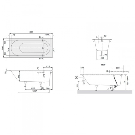 Квариловая ванна 180x80 Villeroy&Boch Oberon UIP180OBE2A1V01