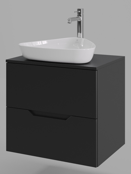 Тумба с раковиной подвесная 60 см, Orange Line Li-60TubMDF+B07-500W черный/белый