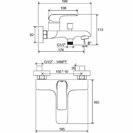 Смеситель для ванны Ravak Flat FL 022.00/150 X070119