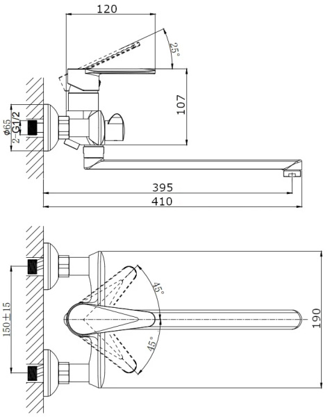 Смеситель для ванны с длинным поворотным изливом RUSH Denis DN0335-51