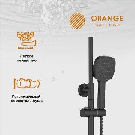 Душевая система Orange Thermo T02S4-911b термостат с изливом, черный матовый