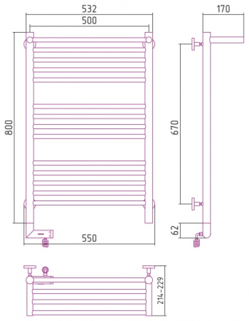 Полотенцесушитель Электрический Cунержа Богема с полкой 2.0 Левый (800x500) Матовая Шампань 022-5206-8050