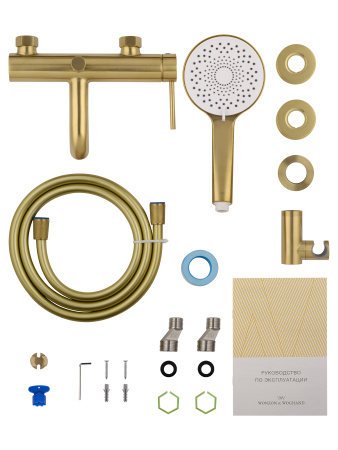Смеситель для ванны с душем WONZON & WOGHAND STICK, брашированное золото WW-88639017- BG