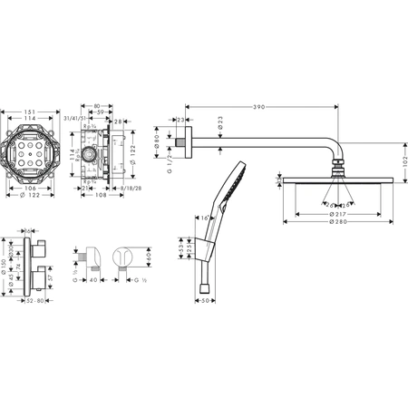 Душевой комплект с термостатом Hansgrohe Croma 280 Ecostat S 1jet 27961670 черный матовый