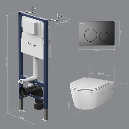 Комплект унитаза с инсталляцией Am.Pm Sense FlashClean IS90138.8F1701 с сиденьем микролифт, кнопка черный матовый