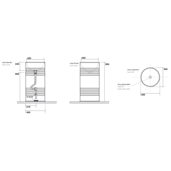 Раковина напольная Kerasan (45х45) Artwork Barrel 4742K01 белый