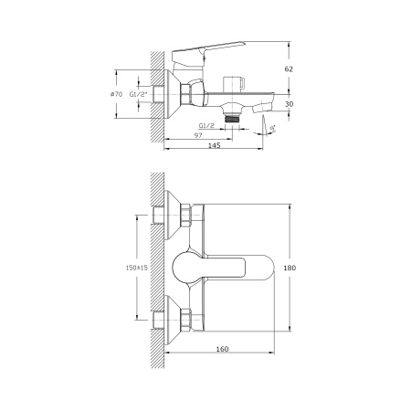 Смеситель для ванны с коротким изливом RUSH Victoria VI7135-44