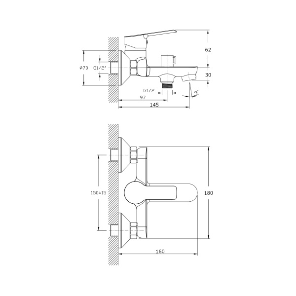 Смеситель для ванны с коротким изливом RUSH Victoria VI7135-44 Смеситель для ванны с коротким изливом RUSH Victoria VI7135-44