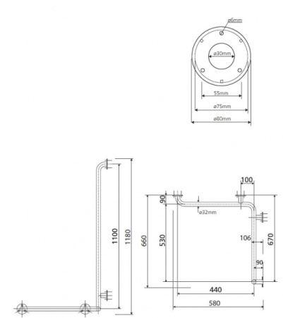 Поручень для душа, правый, белый Bemeta Help 301122024