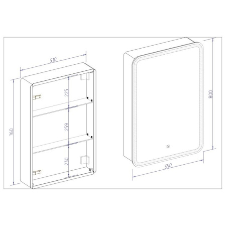 Зеркало-шкаф с подсветкой Art&Max PLATINO AM-Pla-550-800-1D-R-DS-F