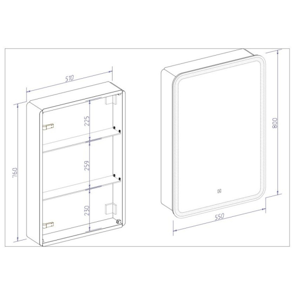 Зеркало-шкаф с подсветкой Art&Max PLATINO AM-Pla-550-800-1D-R-DS-F